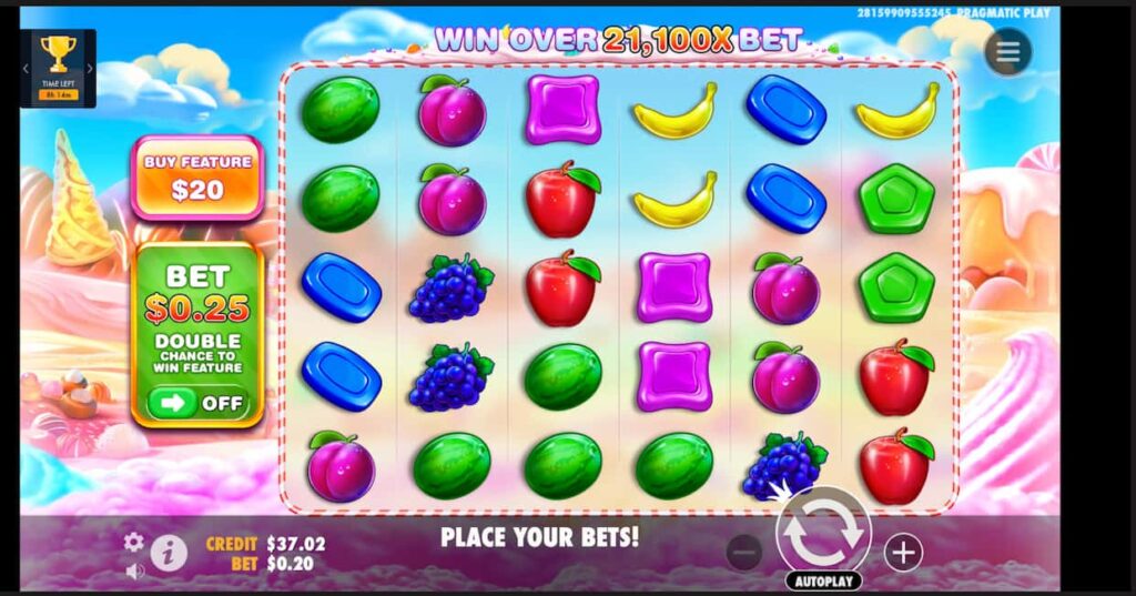 Screenshot showing Sweet Bonanza Gameplay