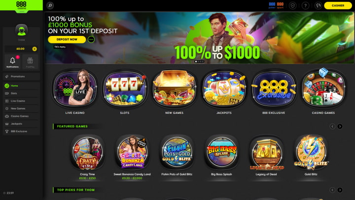 888 Casino interface
