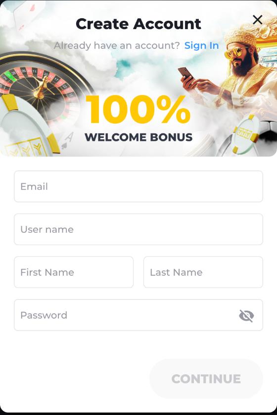 Screenshot of YYY Casino registration page