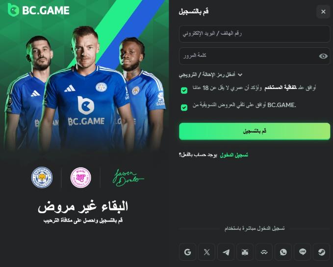 لقطة شاشة لصفحة التسجيل في كازينو BC.Game